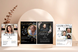 Editable funeral invitation and memorial template collection featuring elegant designs for honoring loved ones, customizable in Canva.