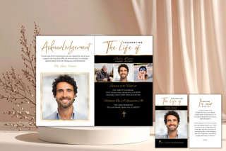 Funeral program collection featuring elegant editable Canva templates for memorial services, celebrations of life, and remembrance tributes.