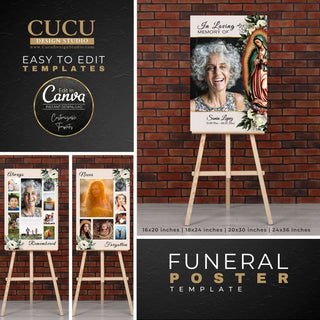 Virgin Mary funeral poster, Virgin Mary Funeral Welcome Sign, Funeral Photo Collage Sign Virgin Mary, Celebration of life poster, in loving memory sign, memorial poster, funeral service sign, funeral service poster, en memoria de, funeral bundle, Catholic funeral welcome signs, cucu design studio, Nuestra  Señora de Guadalupe