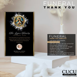 Our Lady of Guadalupe funeral card, Funeral memorial Prayer card (Virgen Mary), Tarjeta funeral Virgen Maria, Virgen de Guadalupe, Invitacion funebre, Anuncio funebre, Spanish funeral cards, Spanish funeral invitation, Spanish funeral invite, Spanish memorial card, Canva funeral template, Canva funeral template in Spanish, En memoria de, Celebración de misa, Catholic mass funeral template, Editable funeral prayer card template, Funeral prayer cards, Catholic mass card