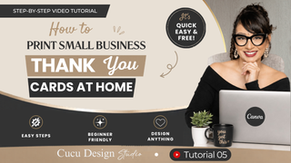 English
Tutorial 05: How to print a small business thank you card from Canva at home step-by-step video tutorial.
Spanish
Tutorial 05: Cómo imprimir una tarjeta de agradecimiento para pequeños negocios creada en Canva desde casa con una guía paso a paso.