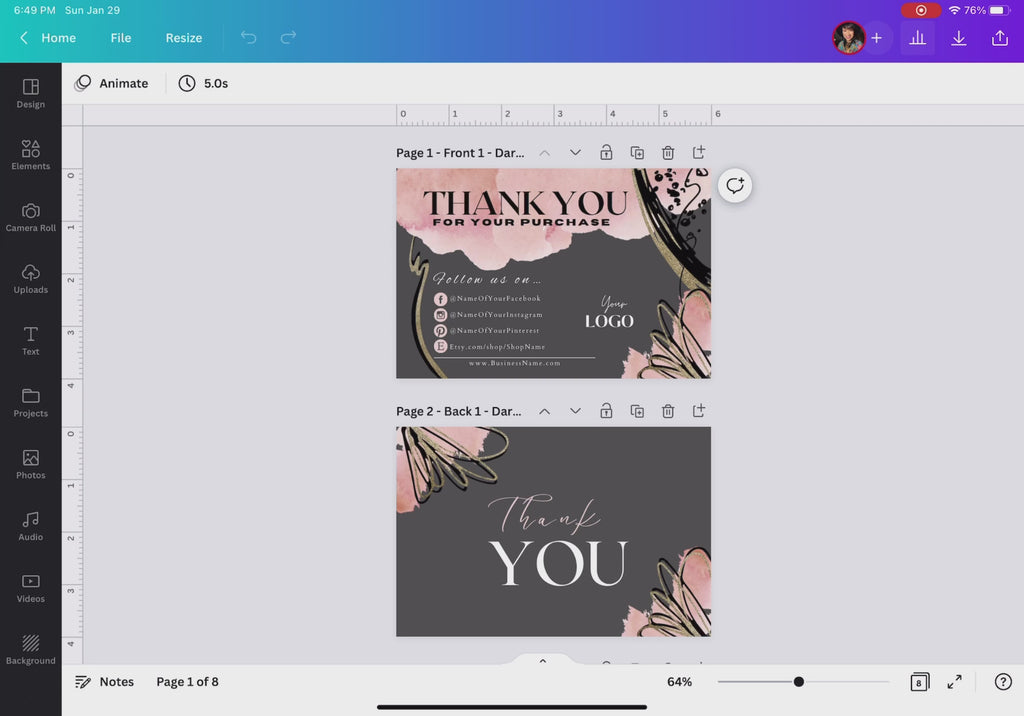 Small business thank you cards, thank you card, thank you template, thank you for your order, thank you for supporting our small business card, printable thank you cards, canva templates, canva templates, canva thank you cards, editable thank you cards, abstract thank you card, template bundle pack, thank you bundle pack, cucu design studio, easy to edit template cards