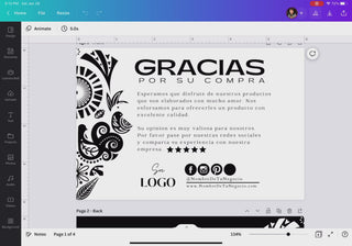 Plantilla de tarjeta de agradecimiento editable en Canva con diseño elegante blanco y negro para pequeños negocios / Editable Canva thank you card template with elegant black and white design for small businesses
