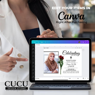 Funeral card online, Funeral invitation templates, In loving memory template canva, Funeral invite, Funeral card invitation online edit, Bereavement announcement cards,  Canva template, Funeral template, Loss of loved one, Cucu Design Studio 