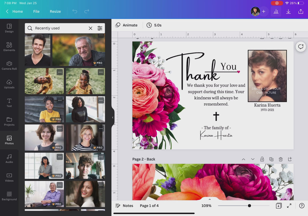 Spanish funeral thank you card template, Spanish personalized funeral thank you card template, Spanish funeral thank you card online, Spanish digital funeral thank you card, Spanish Canva funeral thank you card template, Spanish funeral sympathy bereavement thank you card template