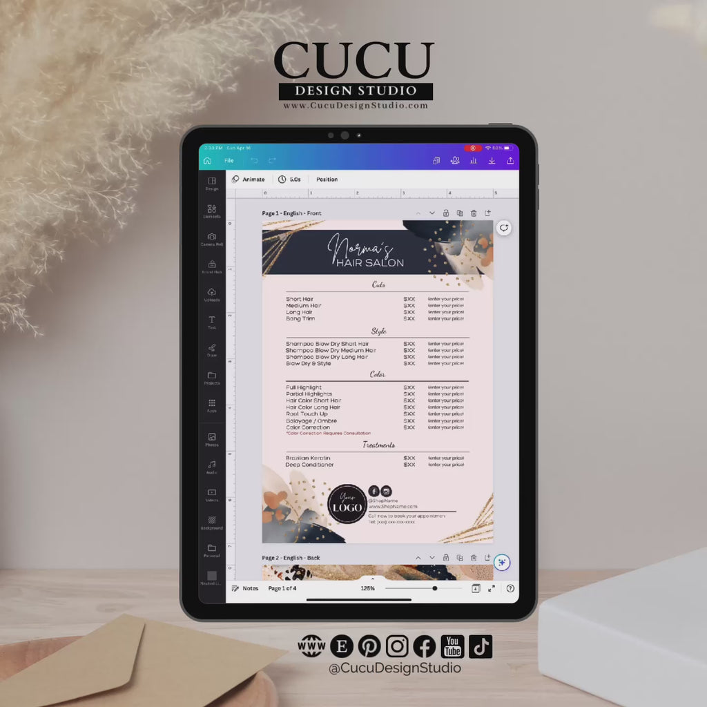 How to edit price list menu template