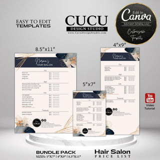 Price list template, Canva template, beauty salon price list, menu list, bundle price list, editable menu list, editable price list, template menu list, canva price list template, cucu design studio, hair salon price list, hair salon menu