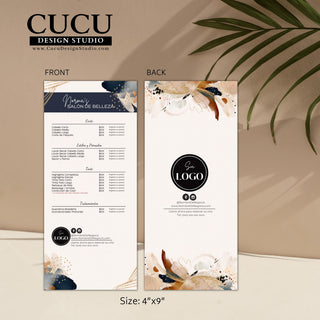 Spanish Canva salon menu template,  Spanish menu template,  Spanish canva menu template,  Spanish business service menu, Spanish template,  Spanish service canva template,  Spanish small business service template,  Spanish service menu canva, Spanish Small business salon menu