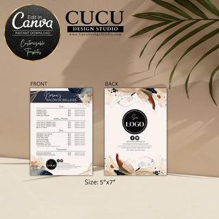 Spanish Canva salon menu template,  Spanish menu template,  Spanish canva menu template,  Spanish business service menu, Spanish template,  Spanish service canva template,  Spanish small business service template,  Spanish service menu canva, Spanish Small business salon menu