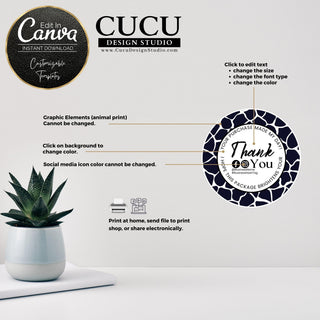Thank You Stickers Animal Print | Printable Editable Stickers | BTS102_Eng - Cucu Design Studio