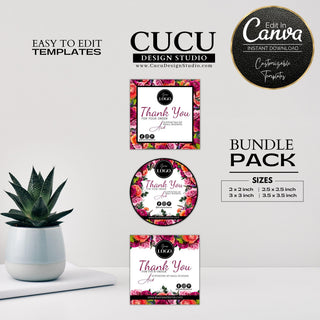 Canva sticker template, Label template, Printable editable sticker template, Digital sticker template, Online sticker template, Canva sticker template for printing, Round sticker template, Small business thank you stickers
