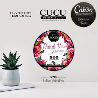 Canva sticker template, Label template, Printable editable sticker template, Digital sticker template, Online sticker template, Canva sticker template for printing, Round sticker template, Small business thank you stickers