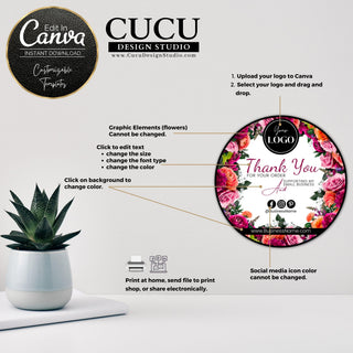 Flower Design Thank You Stickers For Small Business | Printable Stickers | BTS103_Eng - Cucu Design Studio