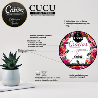 Spanish Flower Thank You Stickers | Small Business Packaging Stickers | BTS103_Spa - Cucu Design Studio