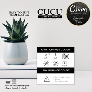 Minimalist Black White Printable Candle Care Card Template | CC100_Eng - Cucu Design Studio