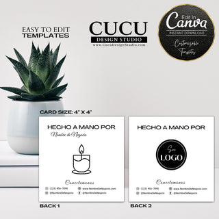 Spanish canva template, Spanish candle care card, candle care cards, small business candle care cards, 4x4 candle care cards, printable candle care card in Espanol, small business Spanish candle care card, tips como cuidar veladoras, cuidado de veladoras, velar doras como cuidar de ellas