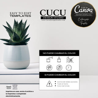 Spanish Minimalist Black White Candle Care Card Template | CC100_Spa - Cucu Design Studio