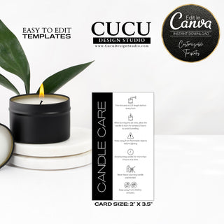 Candle, candle care, candle care card, candle care card template, editable candle care, printable candle care cards, digital download candle care cards, canva templates, template shop, cucu design studio, customizable candle care cards, English candle care cards, Spanish candle care cards, small business cards, small business candle cards, small business candle care cared