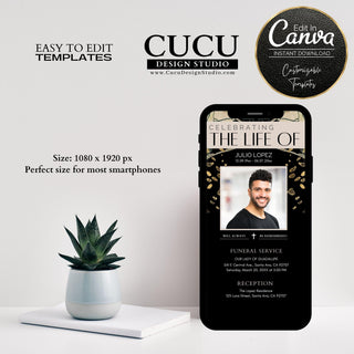 Electronic Funeral Announcement, Funeral Electronic Invitation for Smartphones, Electronic Celebration of Life invitation, Editable Evite, Cucu Design Studio, funeral template, Canva funeral,  funeral card online, in loving memory template, printable memorial cards, printable funeral cards, mobile funeral card, mobile celebration of life, mobile custom funeral card, mobile obituary card, mobile remembrance card, mobile memorial card, mobile funeral service template card, mobile personalized sympathy card