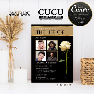Funeral card online, Funeral invitation templates, In loving memory template canva, Funeral invite, Funeral card invitation online edit, Bereavement announcement cards,  Canva template, Funeral card, Funeral template, Loss of loved one, Printable funeral template, Funeral announcement, Sympathy cards, Death card, Celebration of life, In Loving memory template