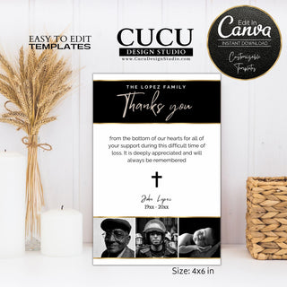 Funeral thank you template, canva template, thank you funeral card, thank you for your support, thank you for attending, funeral thank you cards, in loving memory, celebration of life, sympathy cards, templates