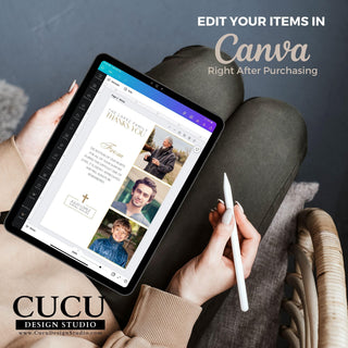 Cucu Design Studio, Canva Templates, Canva Funeral Cards, thank you funeral template, thank you funeral cards, thank you for attending our family funeral, sympathy funeral card, memorial card, memorial template, easy to edit templates, funeral thank you template cards, celebration of life, in loving memory templates, celebration of life templates