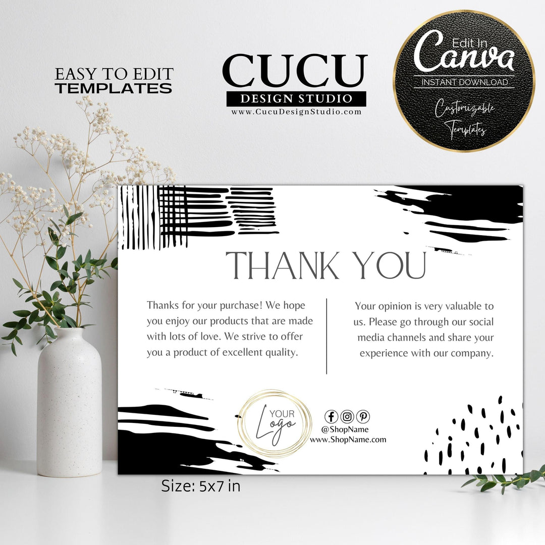 Thank You Card With Lines Template Greenery Folded Thank You Card