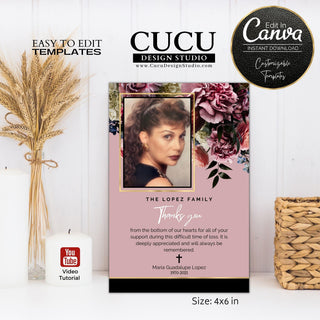 Funeral thank you card template, Personalized funeral thank you card template, Funeral thank you card online, Digital funeral thank you card, Canva funeral thank you card template, Funeral sympathy bereavement thank you card template