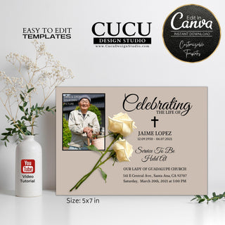 Canva template, Funeral card, Funeral template, Loss of loved one, Printable template, Thank you cards, Sympathy cards, Thank you notes, Death card, Celebration of life, Funeral card online, Funeral invitation templates, In loving memory template canva, Funeral invite, Funeral card invitation online edit, Cucu Design Studio