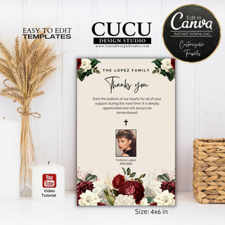 Funeral thank you card template, Personalized funeral thank you card template, Funeral thank you card online, Digital funeral thank you card, Canva funeral thank you card template, Funeral sympathy bereavement thank you card template