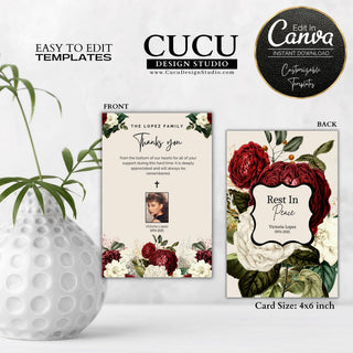 Funeral thank you card template, Personalized funeral thank you card template, Funeral thank you card online, Digital funeral thank you card, Canva funeral thank you card template, Funeral sympathy bereavement thank you card template
