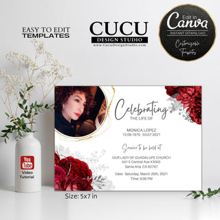 Funeral card online, Funeral invitation templates, In loving memory template canva, Funeral invite, Funeral card invitation online edit, Bereavement announcement cards,  Canva template, Funeral card, Funeral template, Loss of loved one, Printable funeral template, Funeral announcement, Sympathy cards, Death card, Celebration of life , Cucu Design Studio