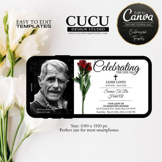 Cucu Design Studio, memorial service invitation cards, Canva funeral templates, Canva funeral templates, obituary cards, burial invitations, template funeral card, memorial cards, online funeral invitation, memorial invitation cards, digital funeral invitation