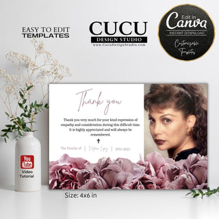 Funeral thank you card template, Personalized funeral thank you card template, Funeral thank you card online, Digital funeral thank you card, Canva funeral thank you card template, Funeral sympathy bereavement thank you card template