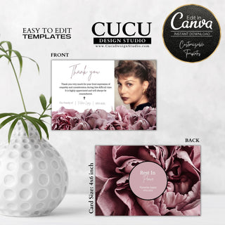 Funeral thank you card template, Personalized funeral thank you card template, Funeral thank you card online, Digital funeral thank you card, Canva funeral thank you card template, Funeral sympathy bereavement thank you card template