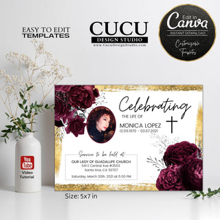 Electronic funeral template, digital download funeral template, Canva Funeral Template, editable funeral card, cheap funeral cards, affordable funeral cards, template memorial card, Cucu Design Studio
