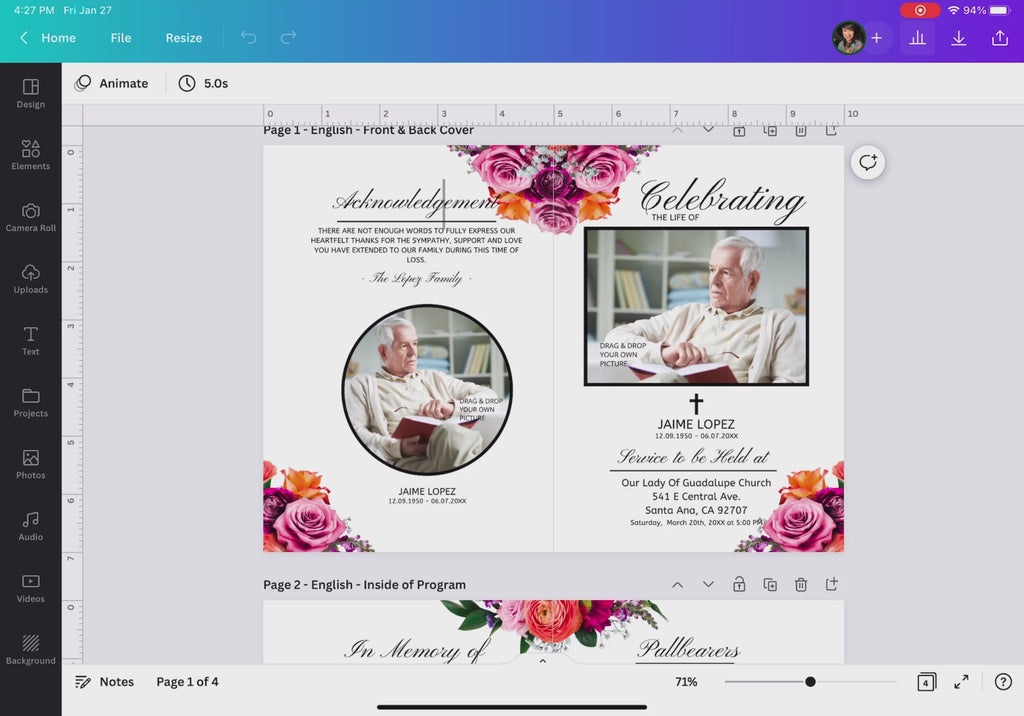 Funeral program, canva funeral program, Canva template, Funeral card, Funeral template, Loss of loved one, Printable template, Sympathy cards, Death card, Celebration of life, luto, difunto, memorial, in loving memory funeral program, funeral template, funeral announcement, funeral invitation 