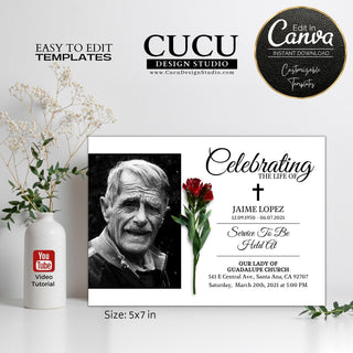 Funeral card online, Funeral invitation templates, In loving memory template canva, Funeral invite, Funeral card invitation online edit, Bereavement announcement cards,  Canva template, Funeral template, Loss of loved one, Cucu Design Studio 