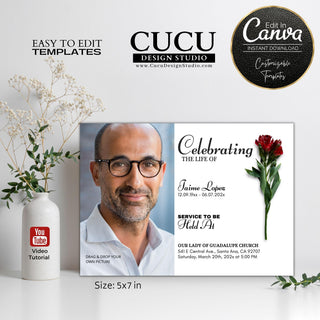 Canva template, Funeral card, Funeral template, Loss of loved one, Printable template, Sympathy cards, Death card, Celebration of life, Electronic funeral card, digital funeral card, downloadable funeral card, Cucu Design Studio, Canva Template