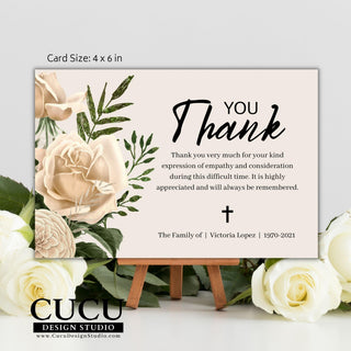 Funeral thank you card template, Personalized funeral thank you card template, Funeral thank you card online, Digital funeral thank you card, Canva funeral thank you card template, Funeral sympathy bereavement thank you card template