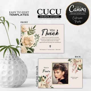 Funeral thank you card template, Personalized funeral thank you card template, Funeral thank you card online, Digital funeral thank you card, Canva funeral thank you card template, Funeral sympathy bereavement thank you card template