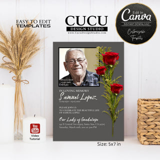 Canva funeral template, Canva funeral invitation, Canva funeral card, Canva loss of loved one template, Canva printable funeral template, Canva funeral announcement,  Canva death card, Canva celebration of life template, Cucu Design Studio