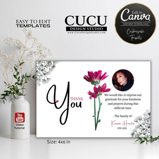 Funeral thank you card template, Personalized funeral thank you card template, Funeral thank you card online, Digital funeral thank you card, Canva funeral thank you card template, Funeral sympathy bereavement thank you card template
