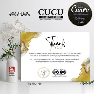 Small Business Gold Foil Watercolor Customer Thank You Card | BTC120_Eng - Cucu Design Studio
