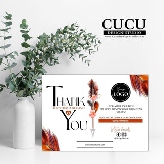 Tribal small business thank you card, Native business thank you card template, tribal canva template card, feather thank you card template, feather customer thank you card, Canva thank you card template, Canva card, canva Template, Thank you card template, printable thank you card, small business thank you card, small business thank you card template, printable thank you card,  editable printable thank you card 